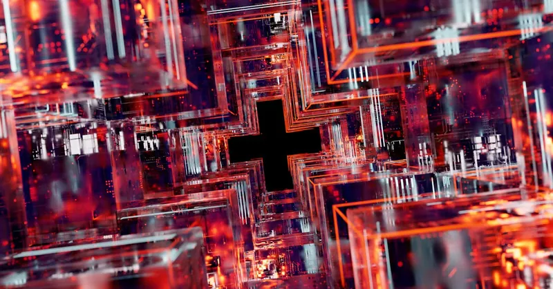 Abstract depiction of digital circuits with vibrant colors and intricate patterns.